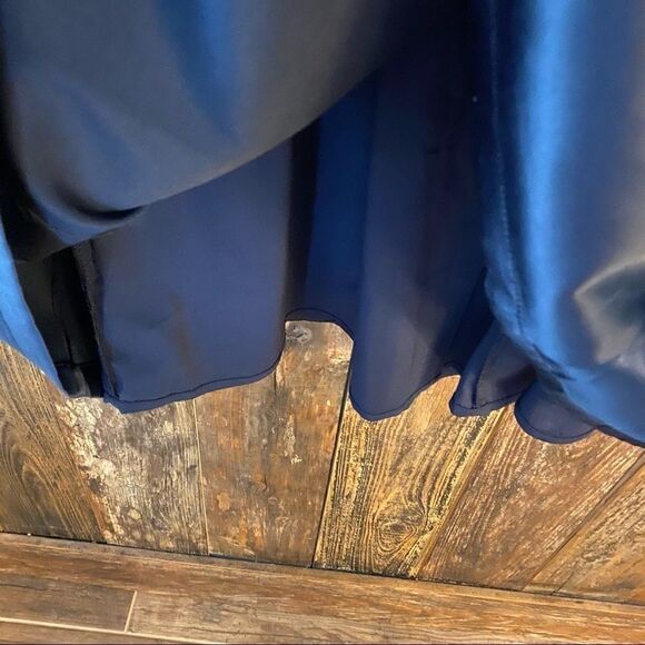 Pim + Larkin Sz M Navy Blue Satin Evening Wedding Long Maxi Flowy Skirt - Picture 7 of 10